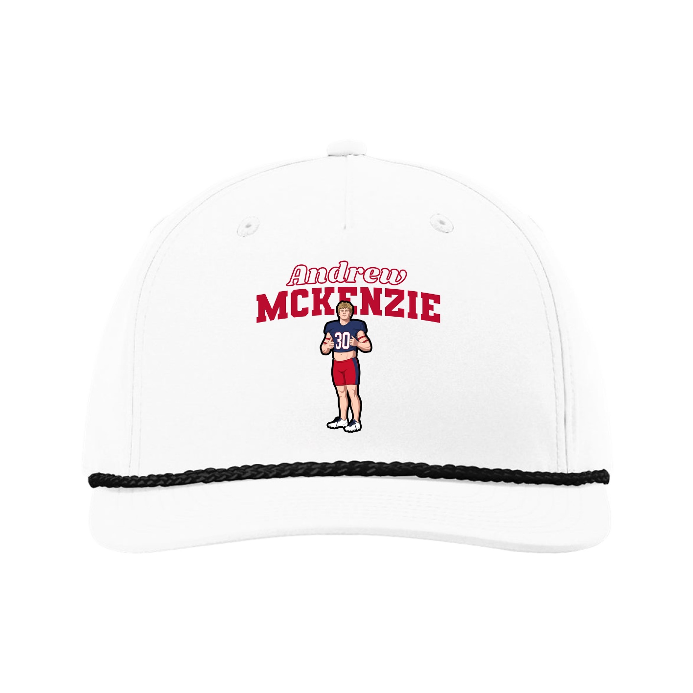 Five-Panel Classic Rope Cap — Name Arch in White