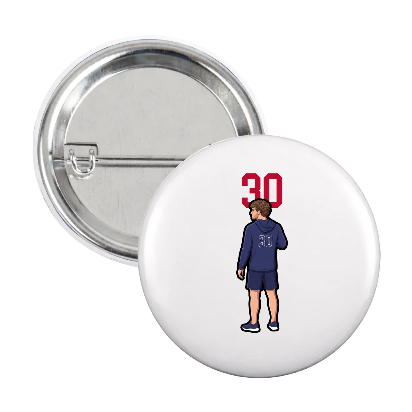 Game Day Button — Number Top in White