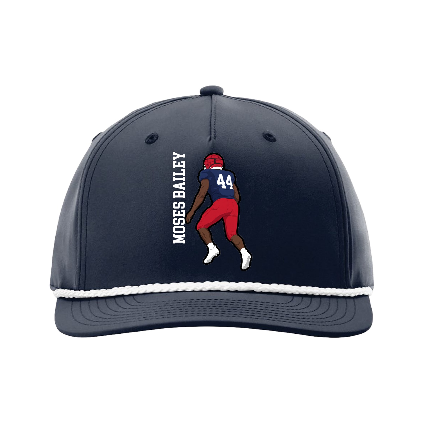 Five-Panel Classic Rope Cap — Name Vertical in Navy