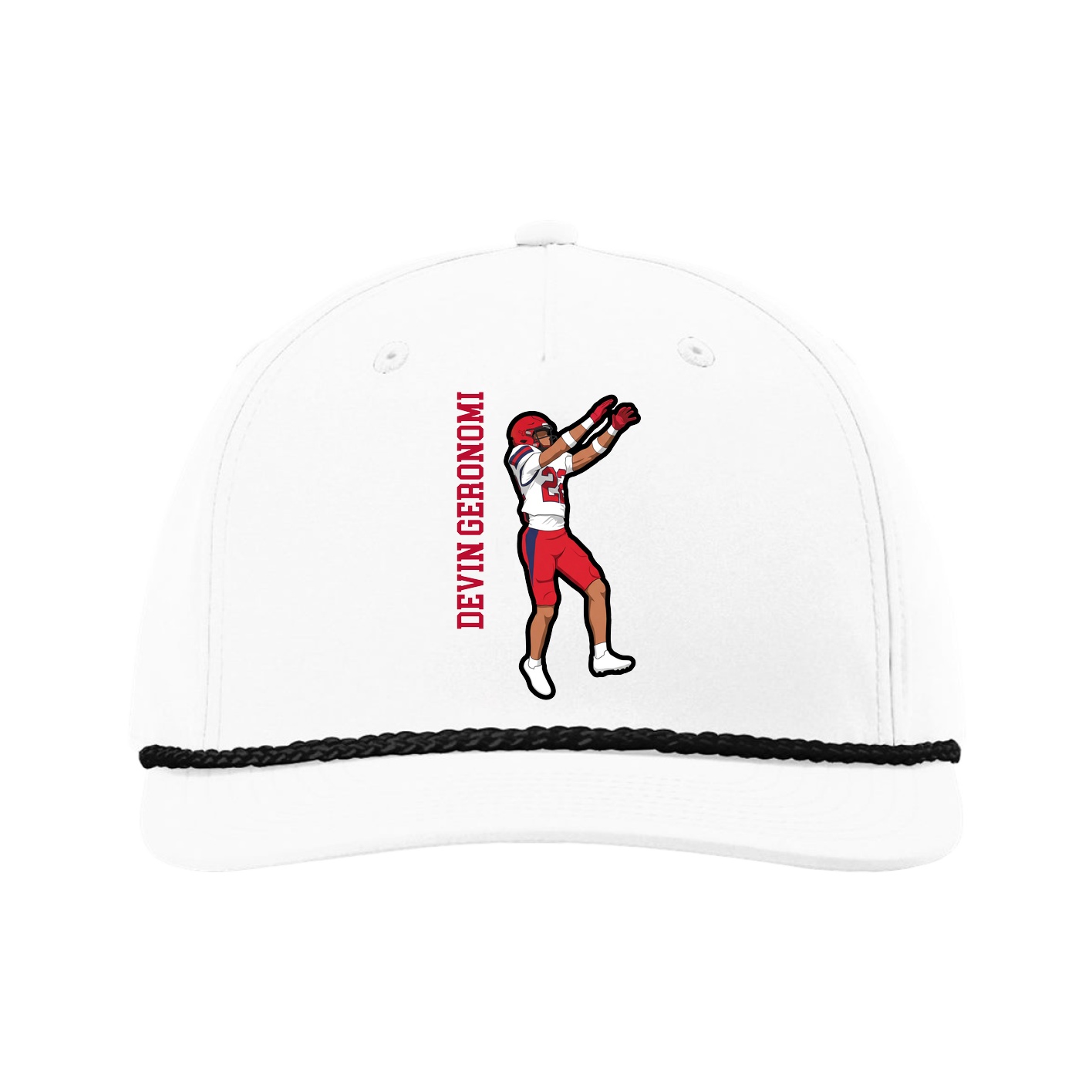 Five-Panel Classic Rope Cap — Name Vertical in White