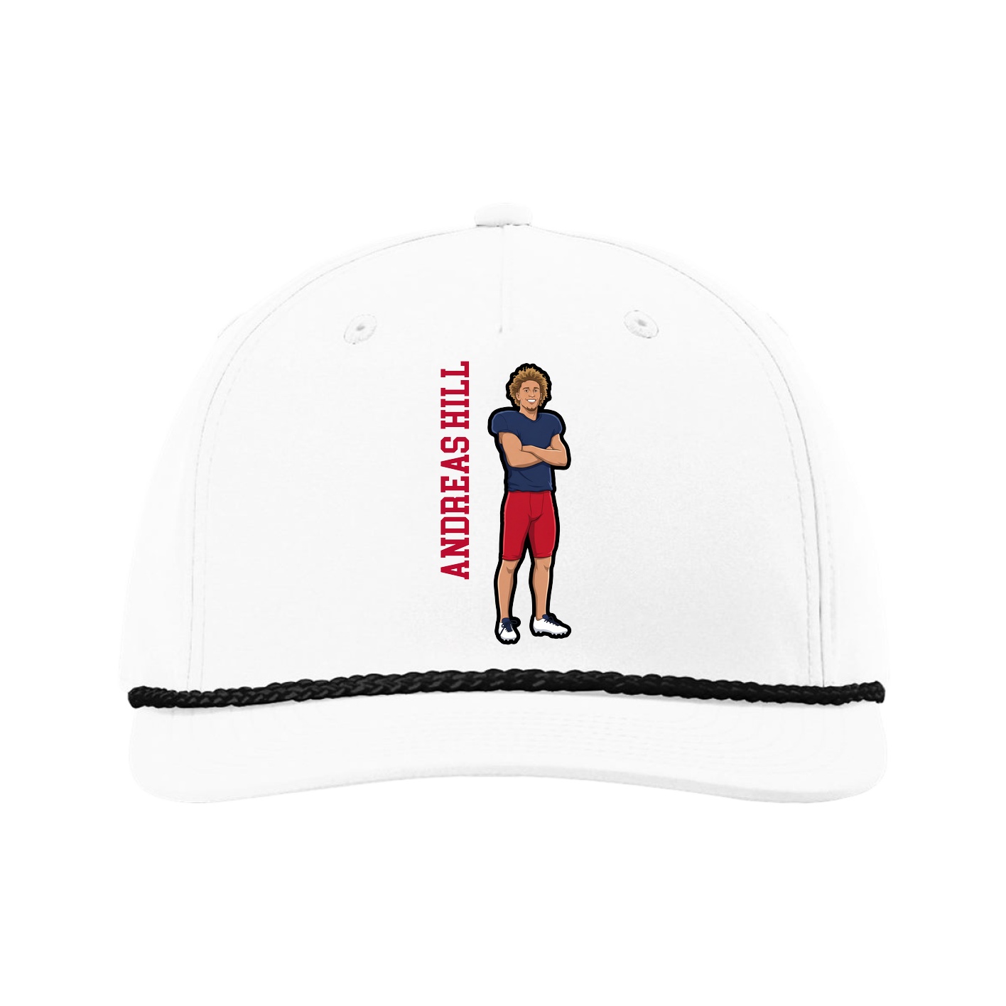 Five-Panel Classic Rope Cap — Name Vertical in White