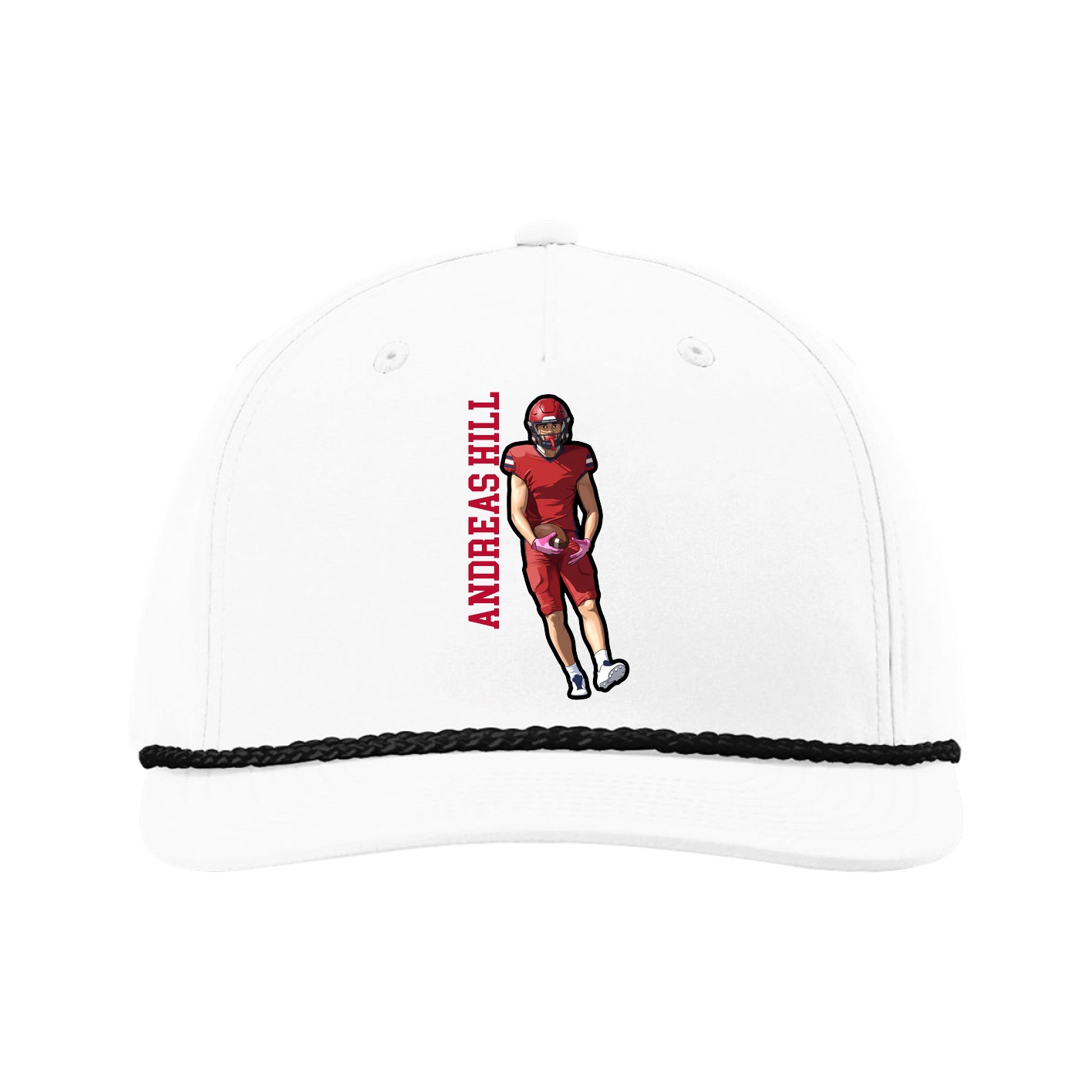 Five-Panel Classic Rope Cap — Name Vertical in White