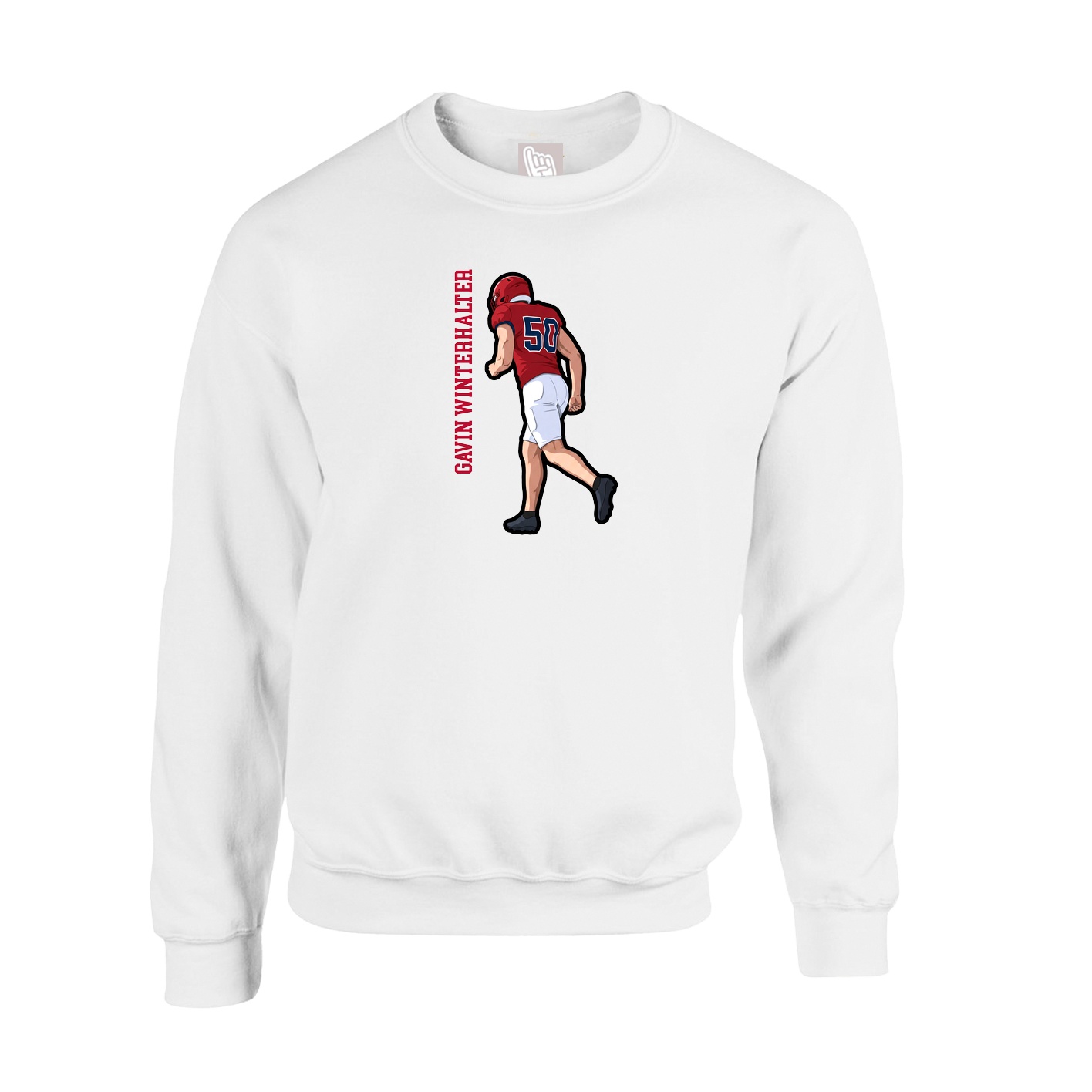 Fleece Crew — Name Vertical in White