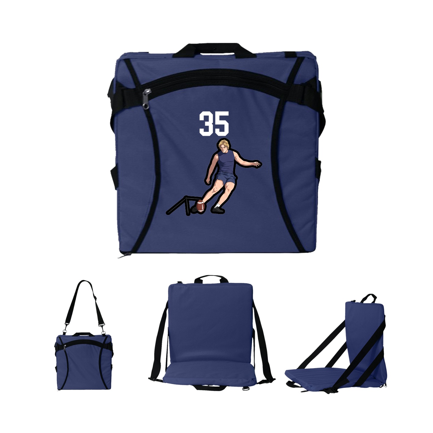 Folding Stadium Seat — Number Top in Navy