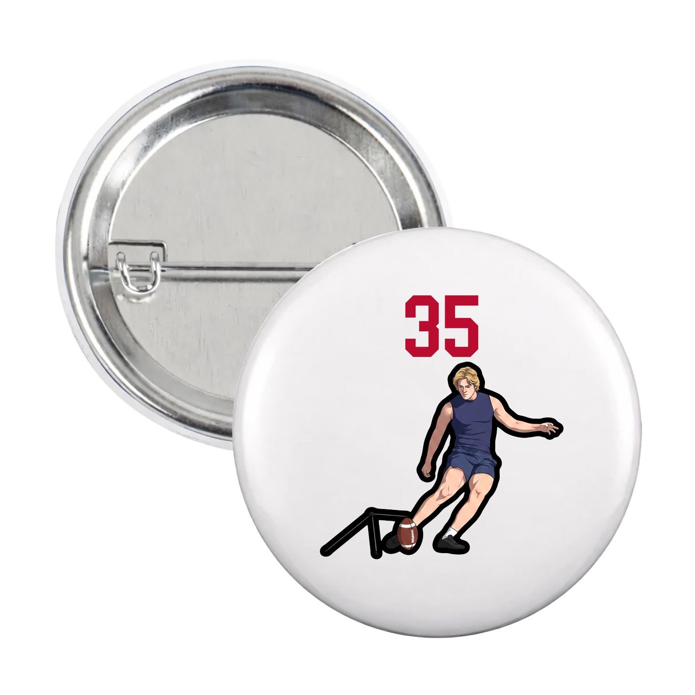 Game Day Button — Number Top in White