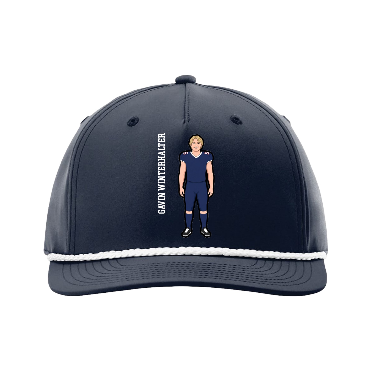 Five-Panel Classic Rope Cap — Name Vertical in Navy