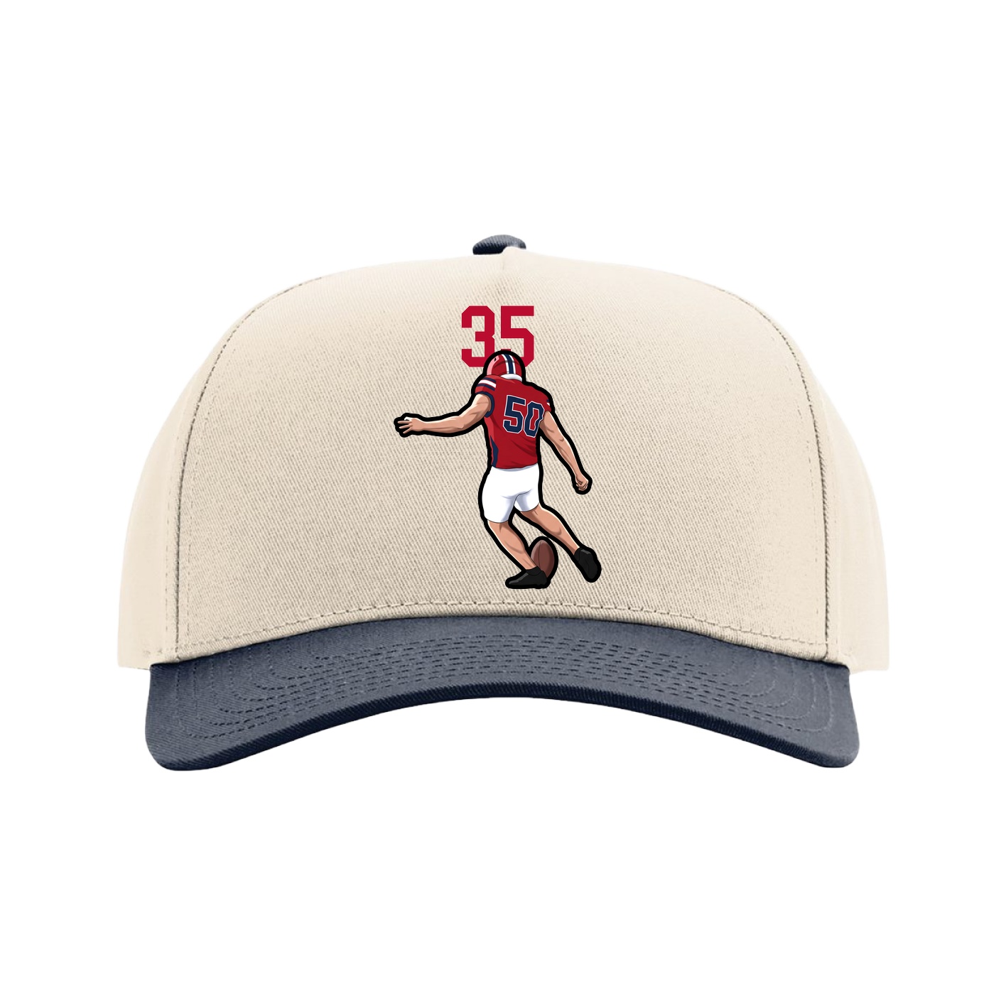 Full Fabric Five-Panel Champ Cap — Number Top in Cream/Navy