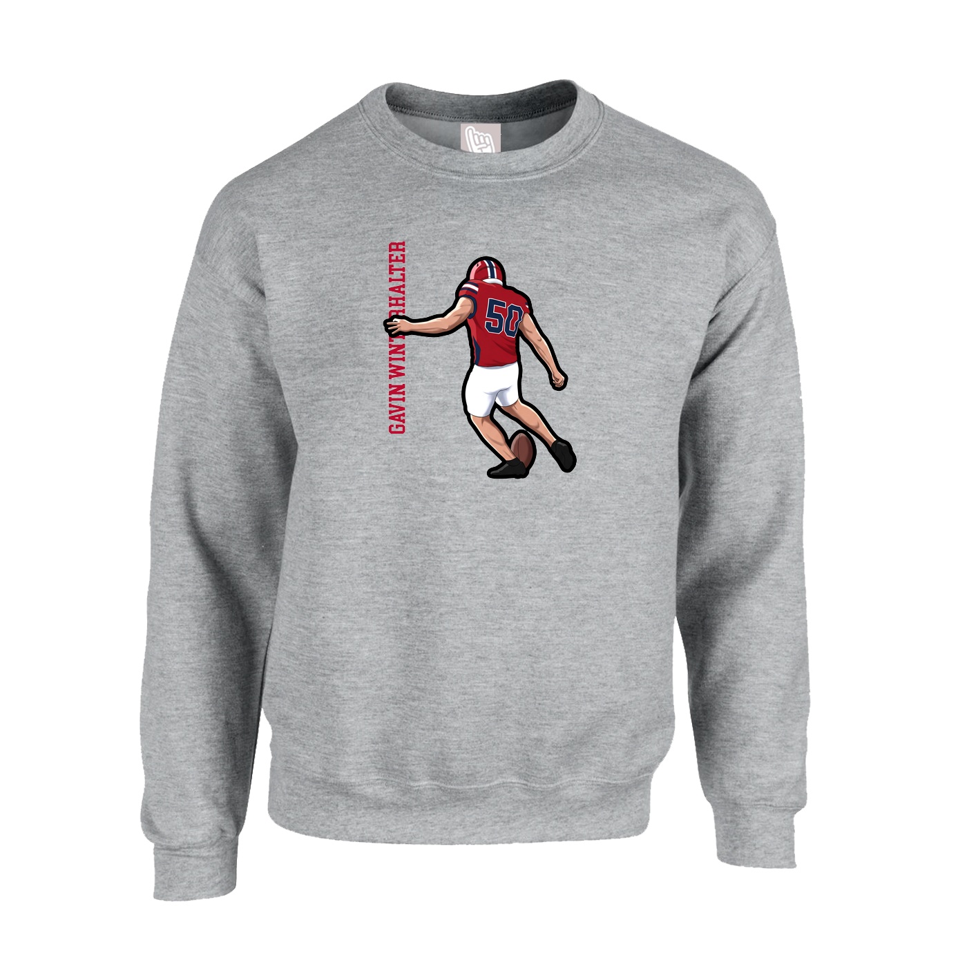 Fleece Crew — Name Vertical in Grey