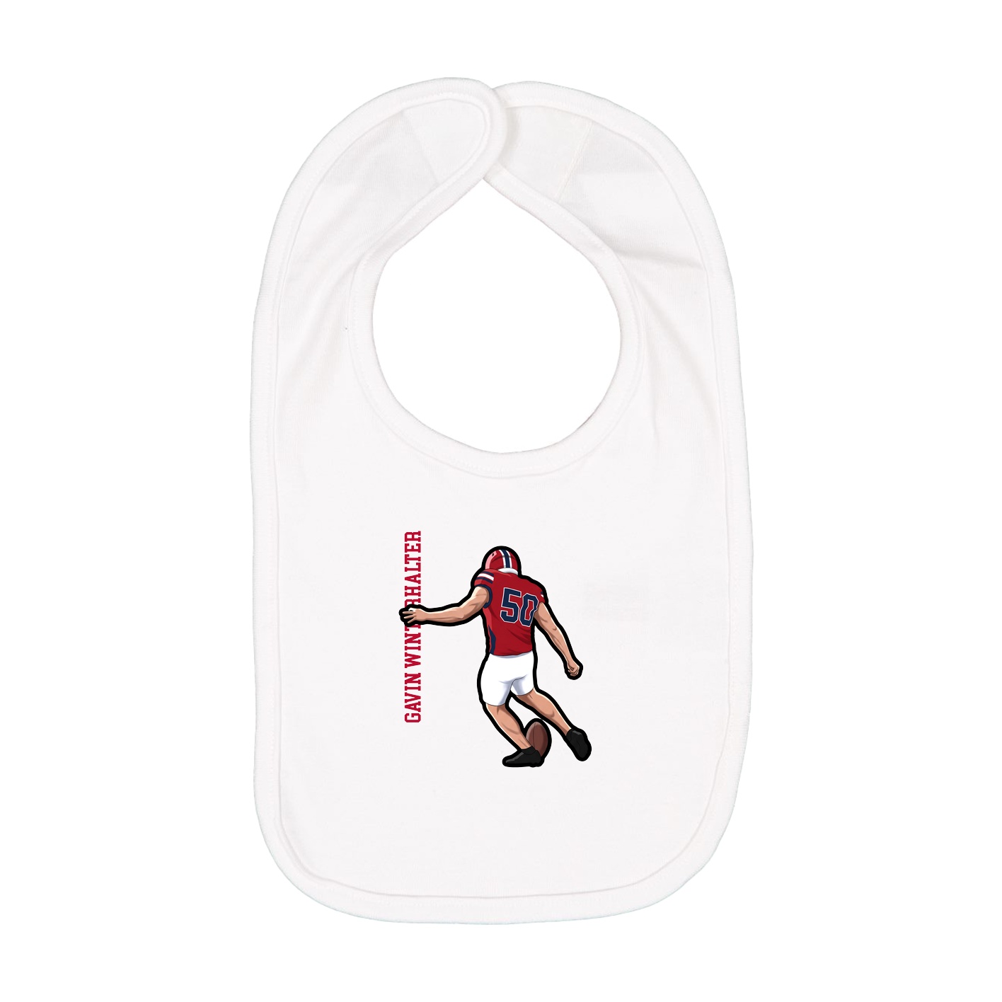 Infant Bib — Name Vertical in White