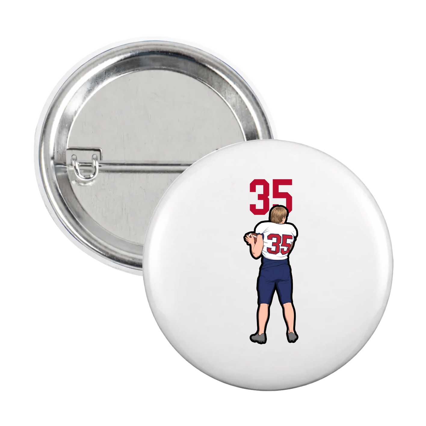 Game Day Button — Number Top in White