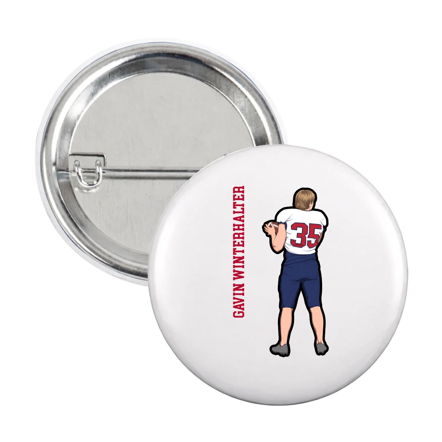 Game Day Button — Name Vertical in White