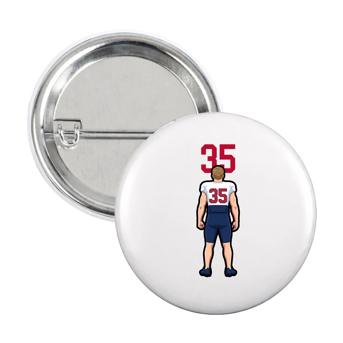 Game Day Button — Number Top in White