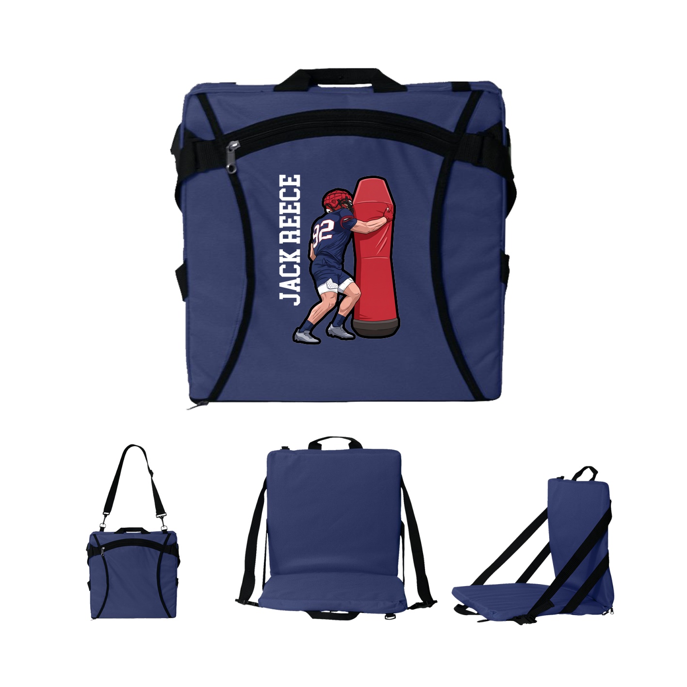 Folding Stadium Seat — Name Vertical in Navy