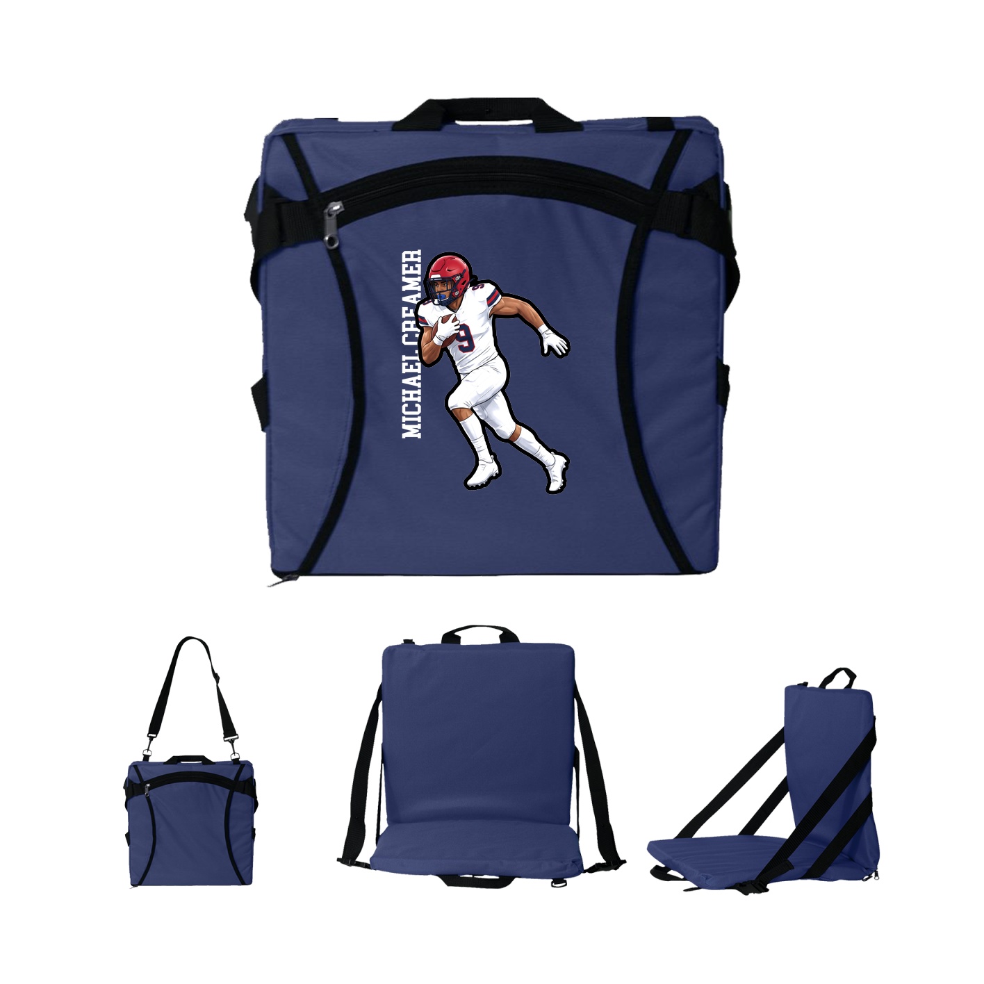 Folding Stadium Seat — Name Vertical in Navy