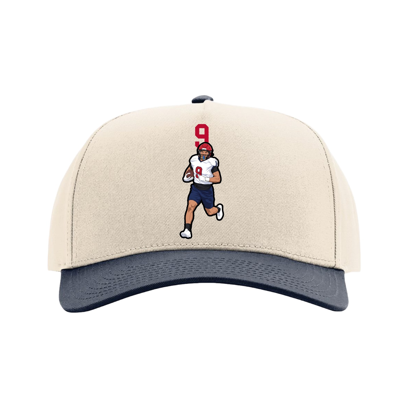 Full Fabric Five-Panel Champ Cap — Number Top in Cream/Navy