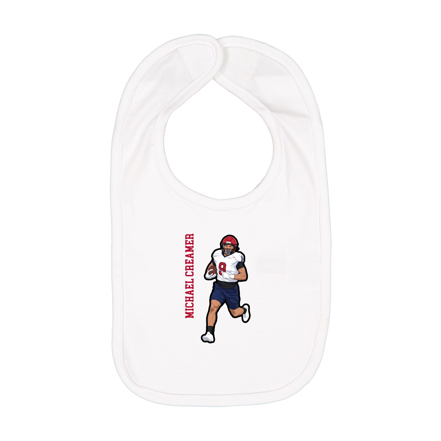 Infant Bib — Name Vertical in White