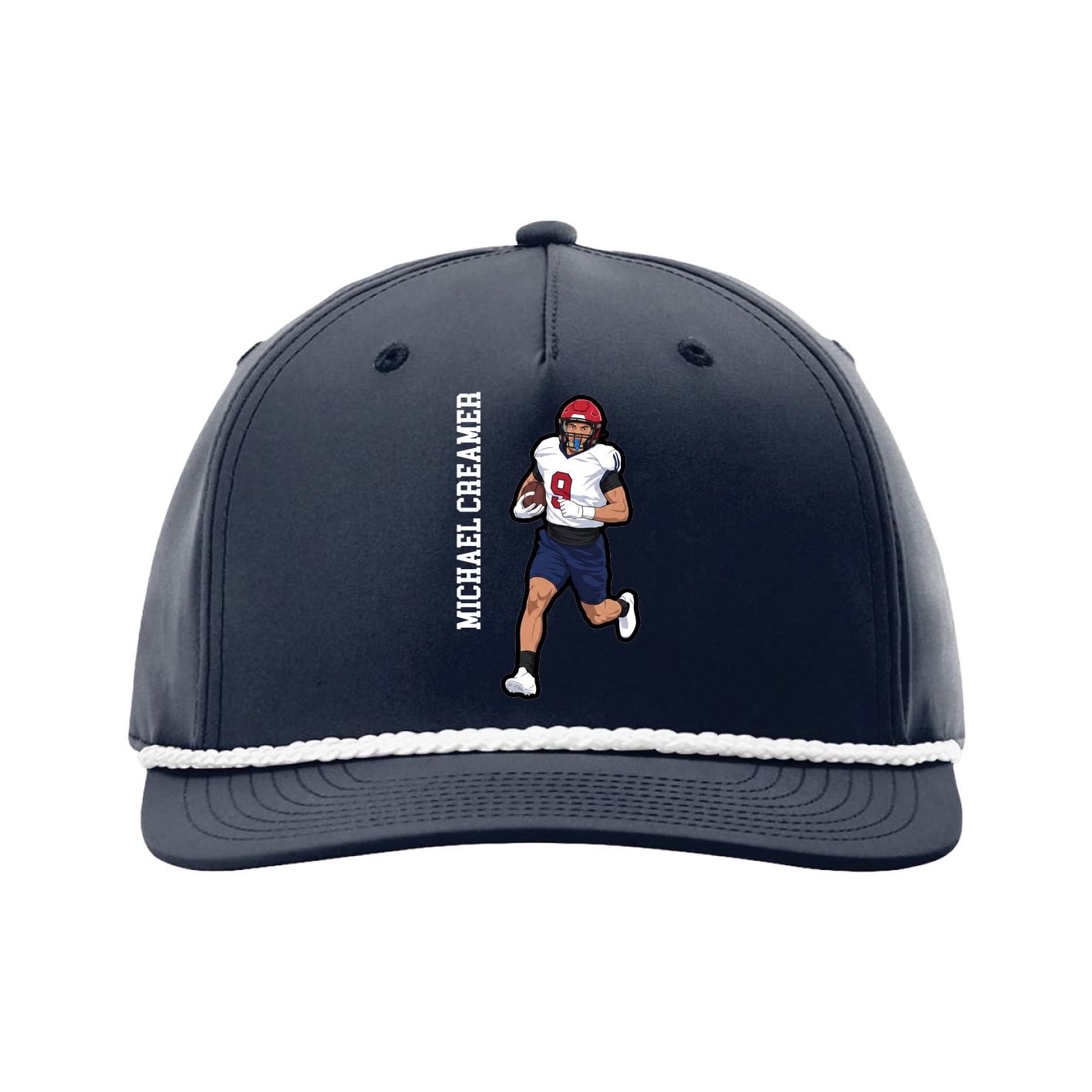 Five-Panel Classic Rope Cap — Name Vertical in Navy