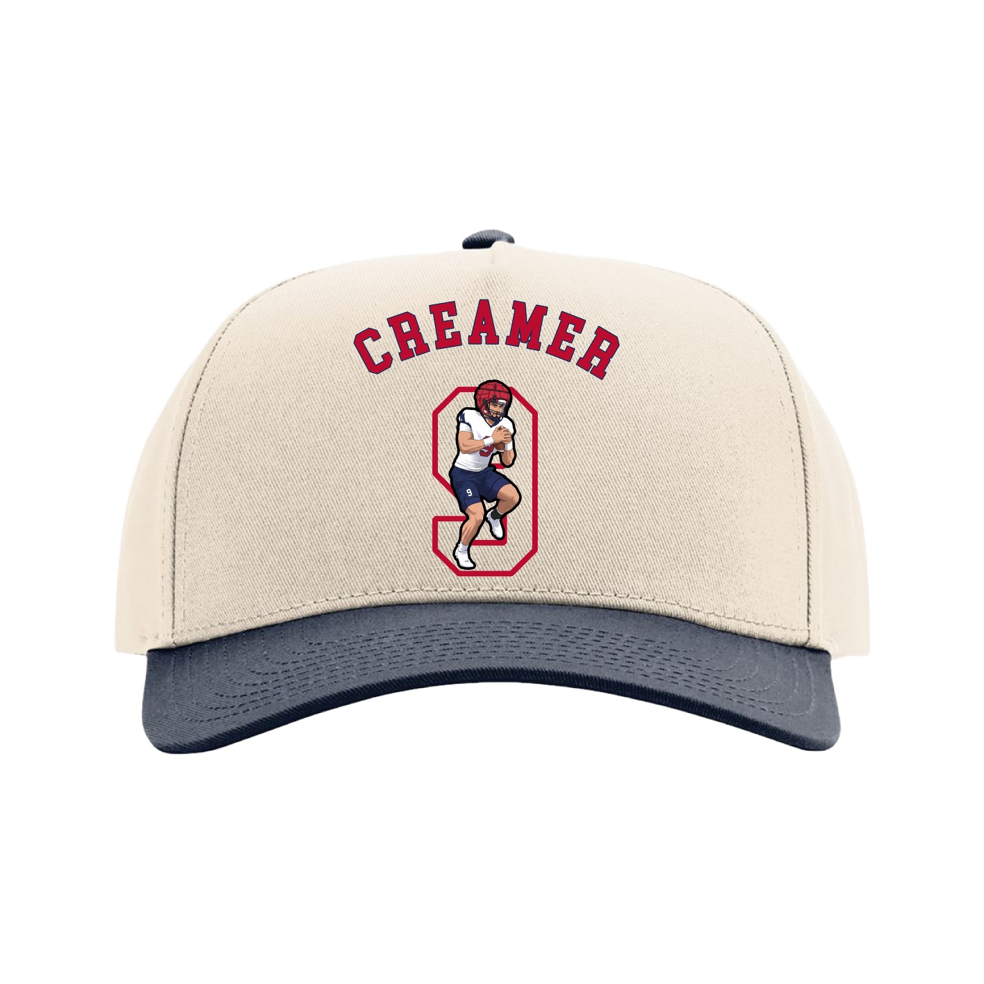 Full Fabric Five-Panel Champ Cap — Shirsey Arch in Cream/Navy
