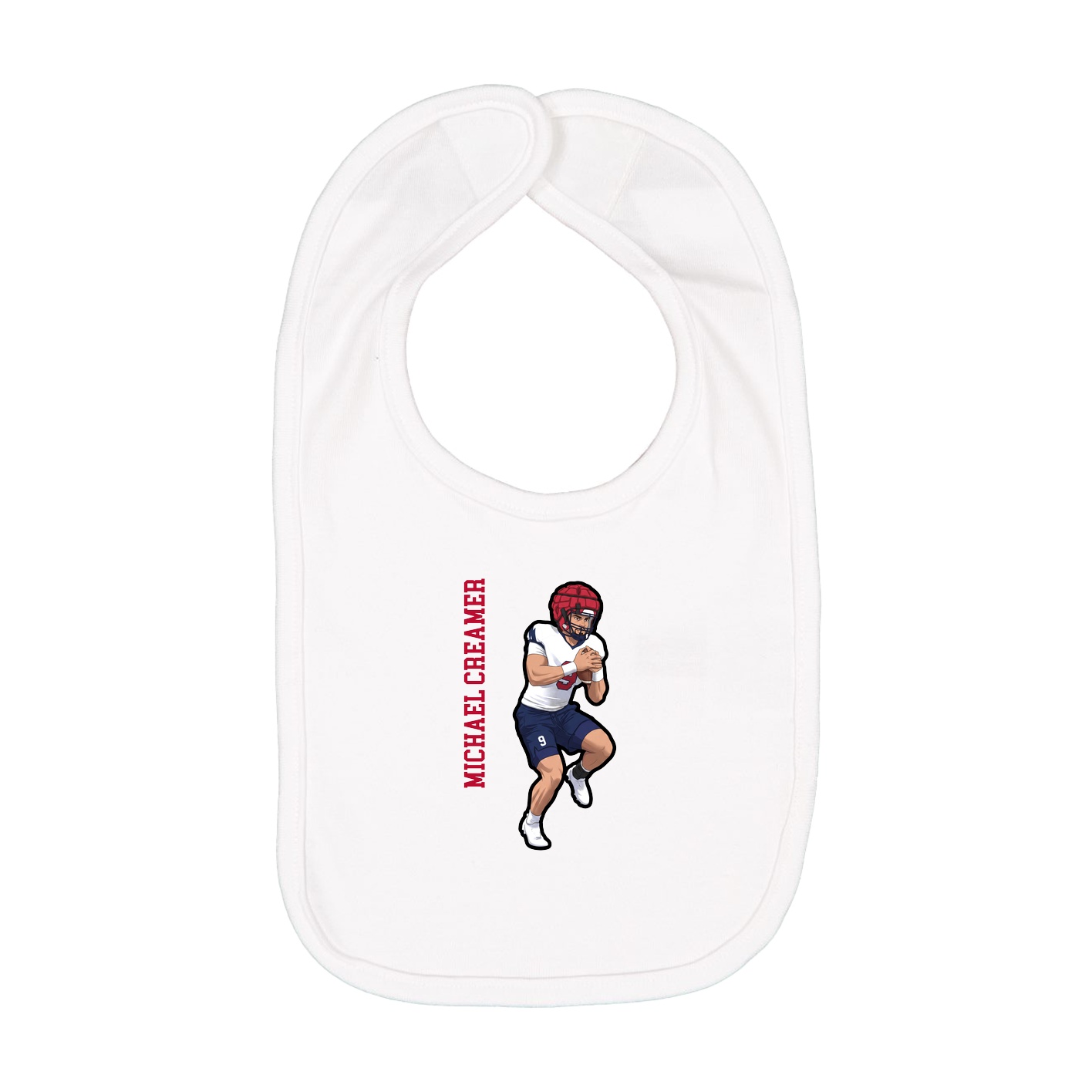 Infant Bib — Name Vertical in White