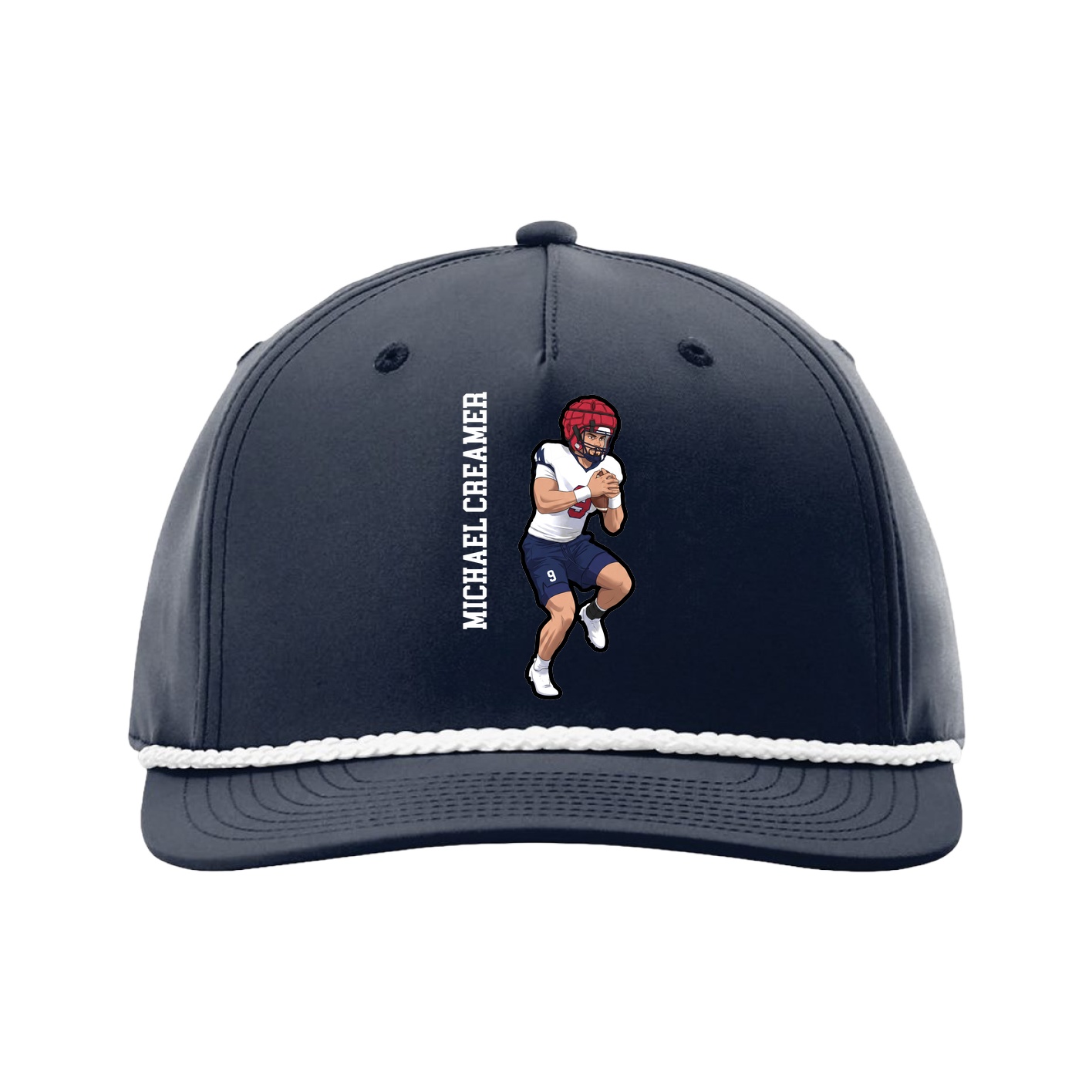 Five-Panel Classic Rope Cap — Name Vertical in Navy