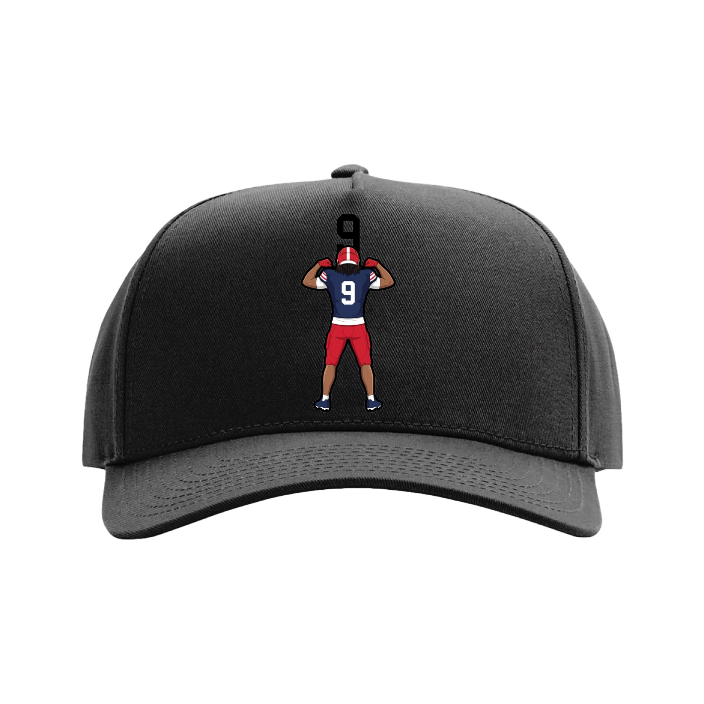Full Fabric Five-Panel Champ Cap — Number Top in Black