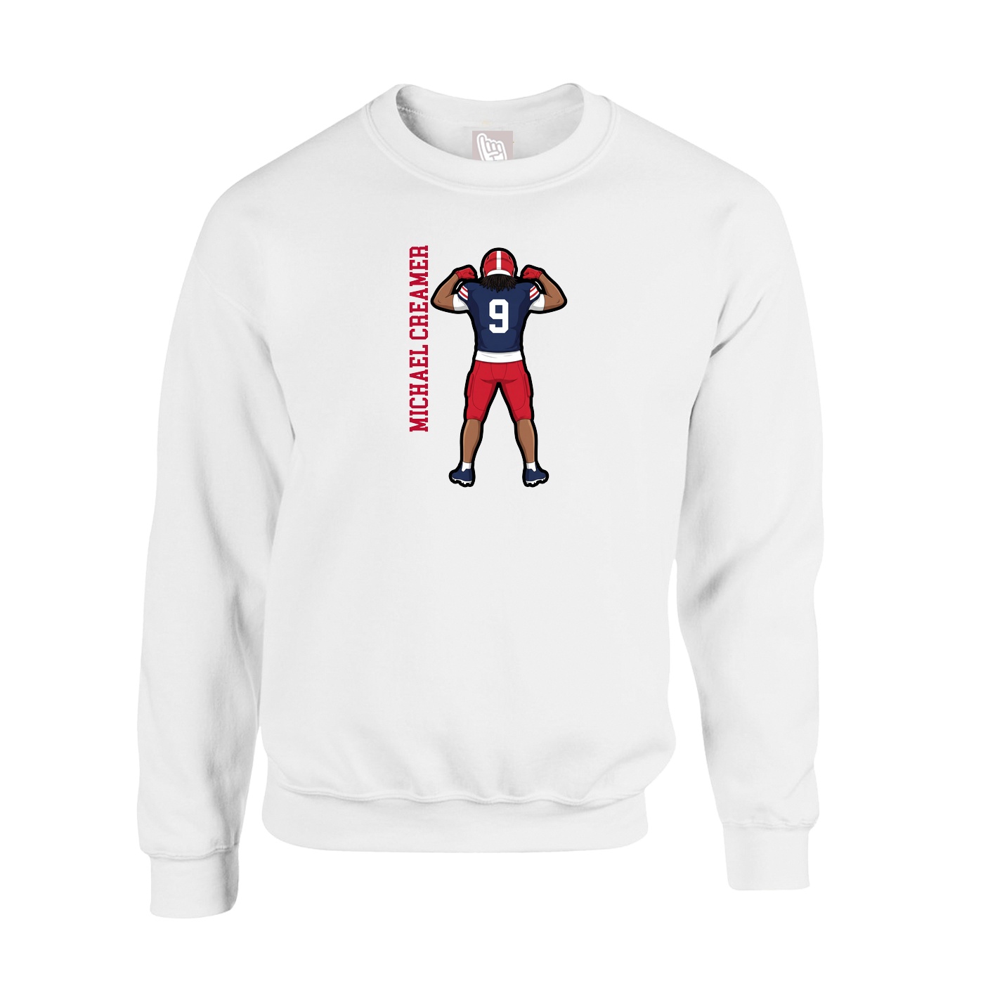 Fleece Crew — Name Vertical in White