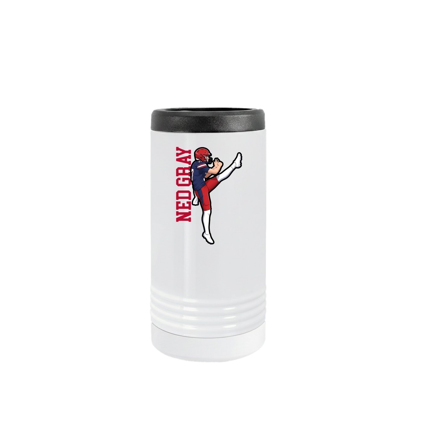 Slim Beverage Holder — Name Vertical in White