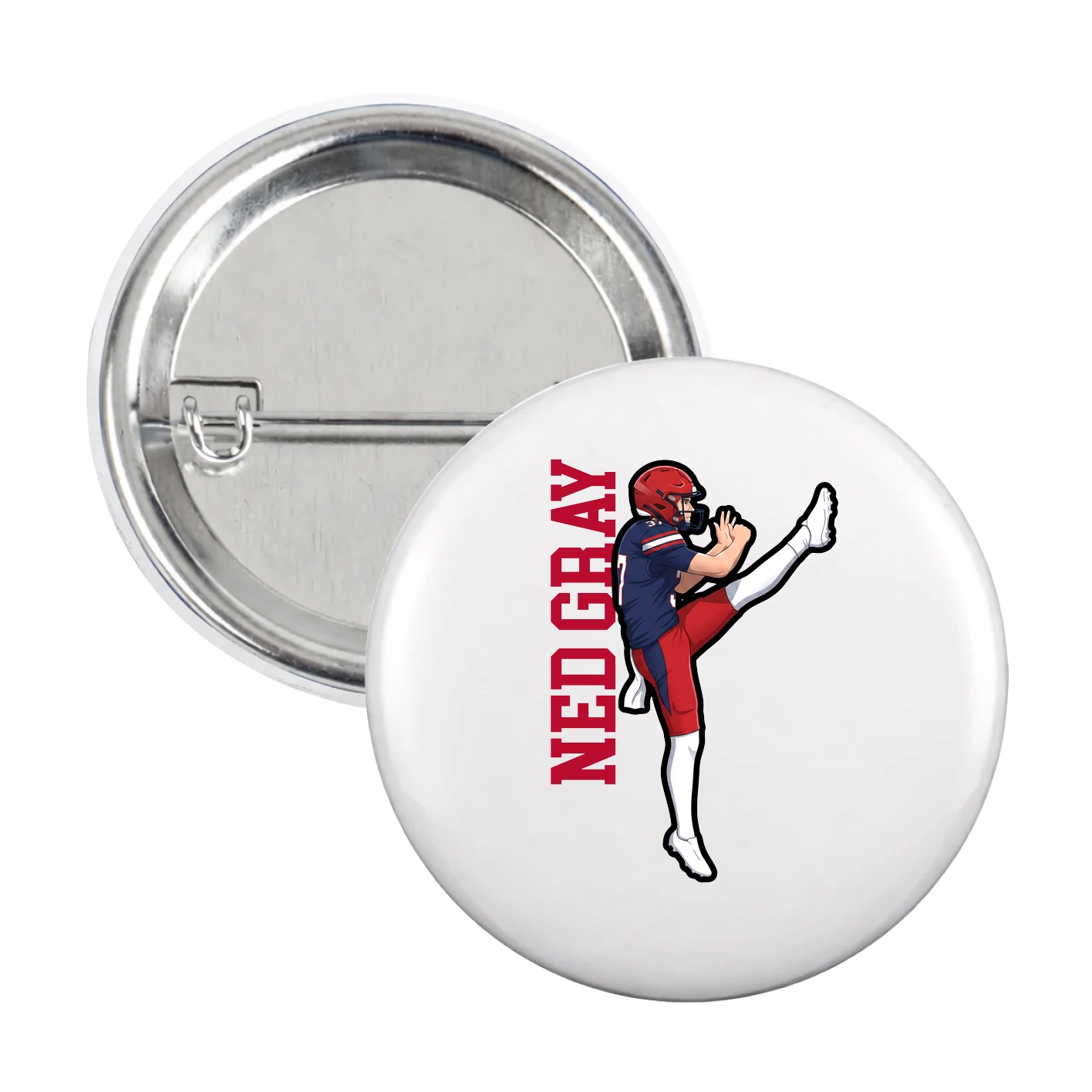 Game Day Button — Name Vertical in White