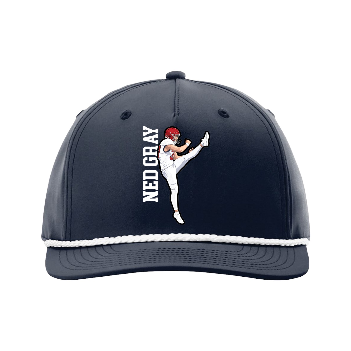 Five-Panel Classic Rope Cap — Name Vertical in Navy