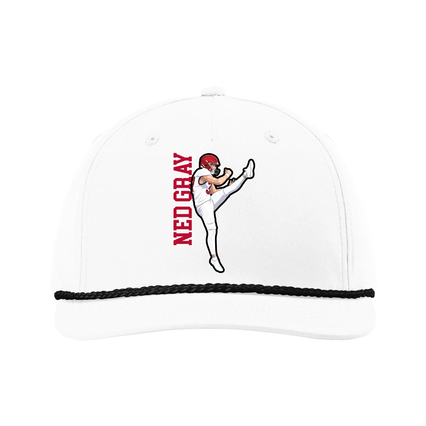 Five-Panel Classic Rope Cap — Name Vertical in White