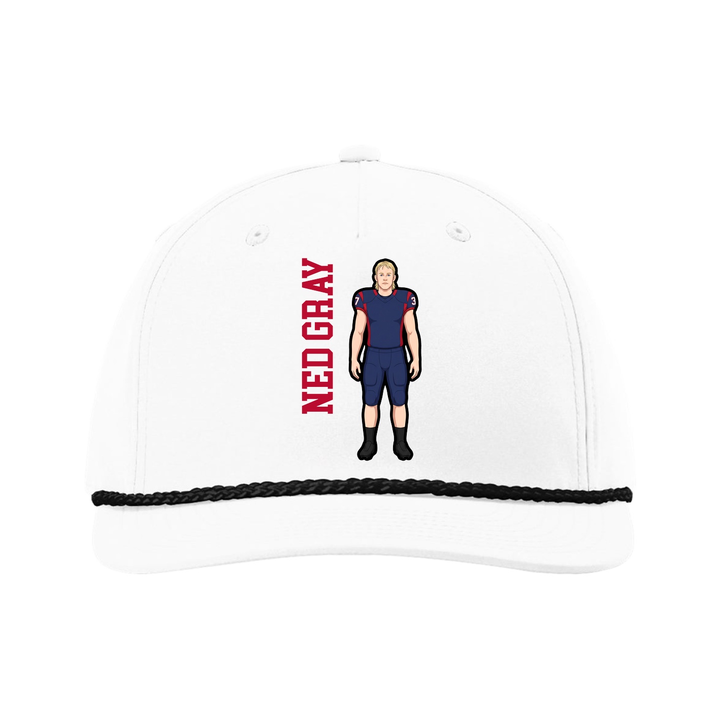 Five-Panel Classic Rope Cap — Name Vertical in White