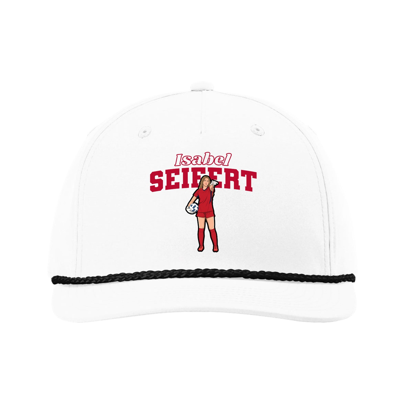Five-Panel Classic Rope Cap — Name Arch in White