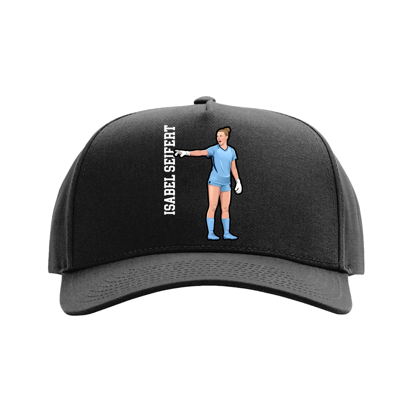 Full Fabric Five-Panel Champ Cap — Name Vertical in Black