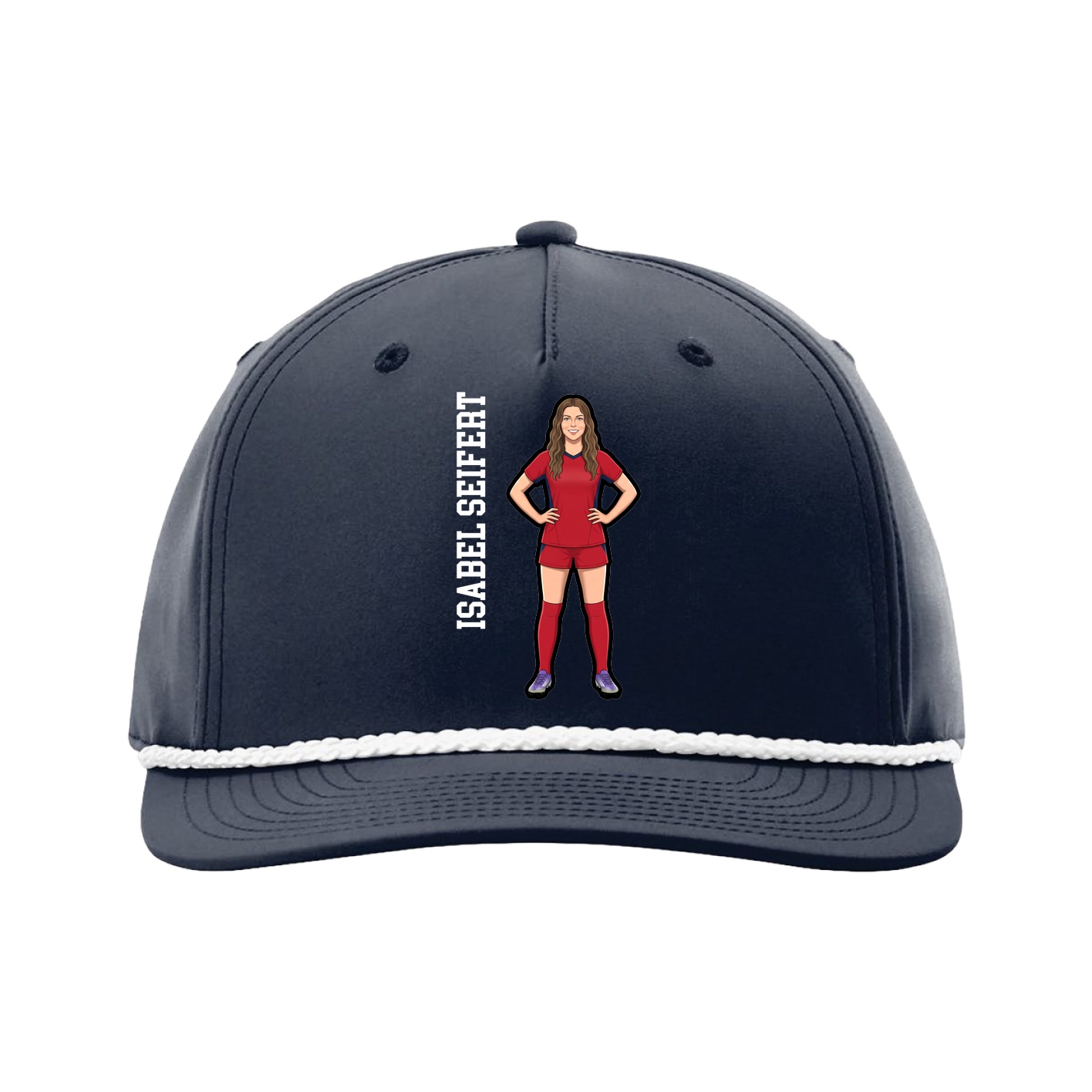 Five-Panel Classic Rope Cap — Name Vertical in Navy