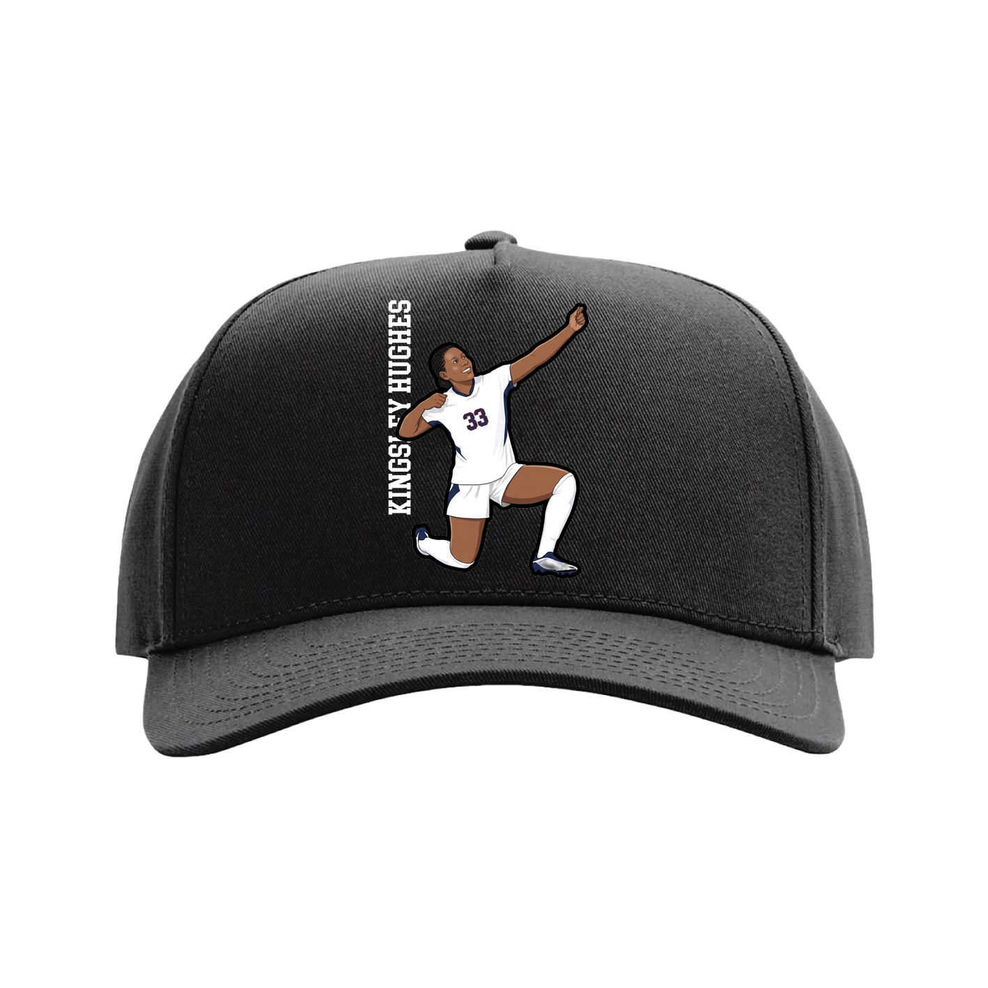 Full Fabric Five-Panel Champ Cap — Name Vertical in Black