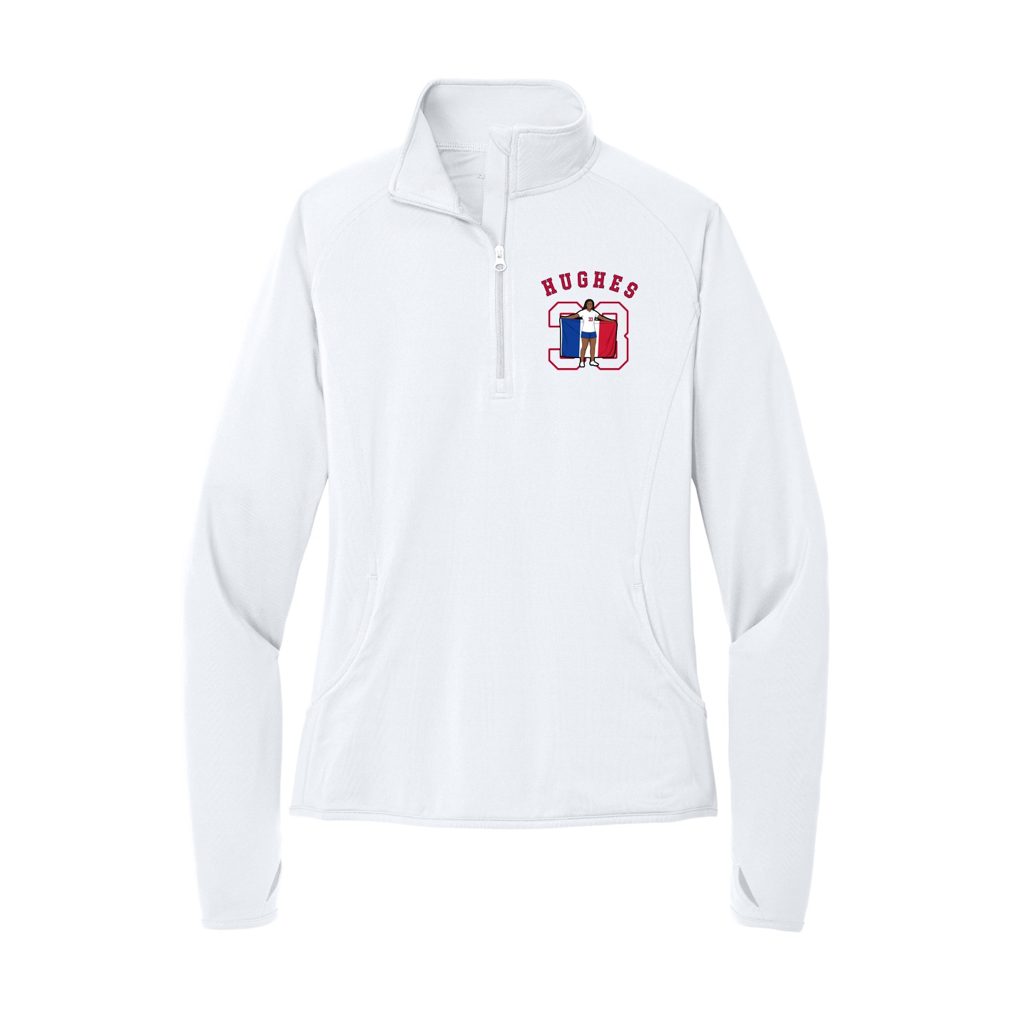Women's Q-Zip Pullover — Shirsey Arch in White