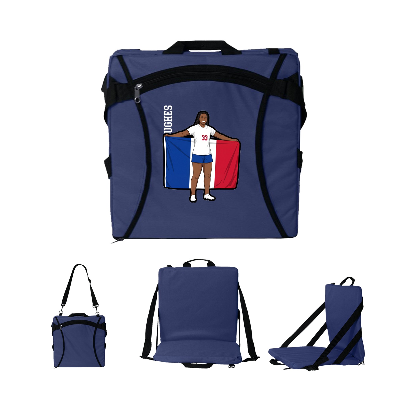 Folding Stadium Seat — Name Vertical in Navy