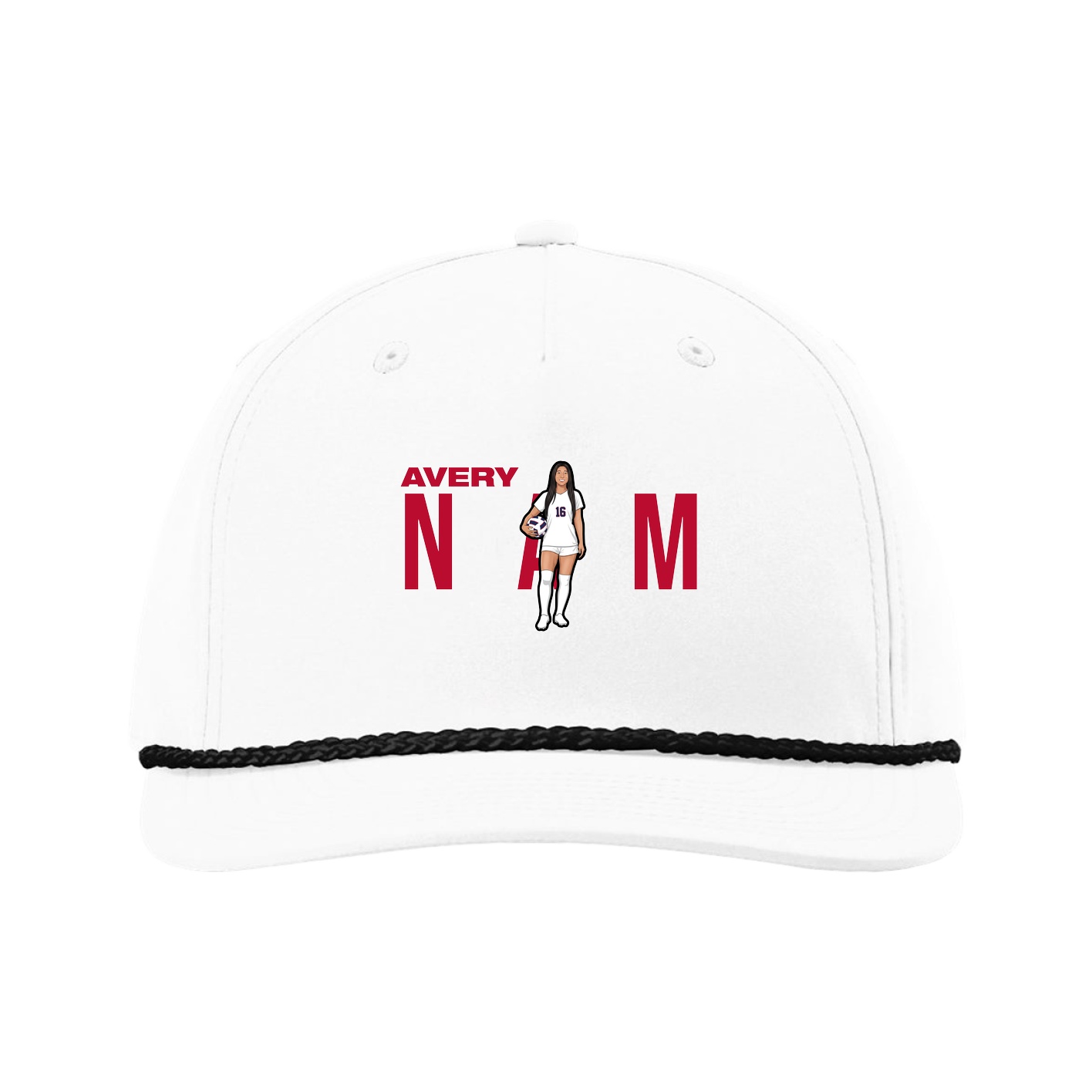 Five-Panel Classic Rope Cap — Player Name in White