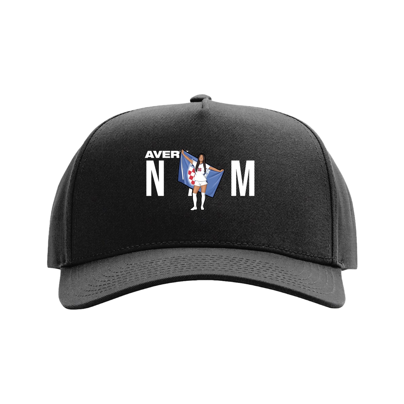 Full Fabric Five-Panel Champ Cap — Player Name in Black