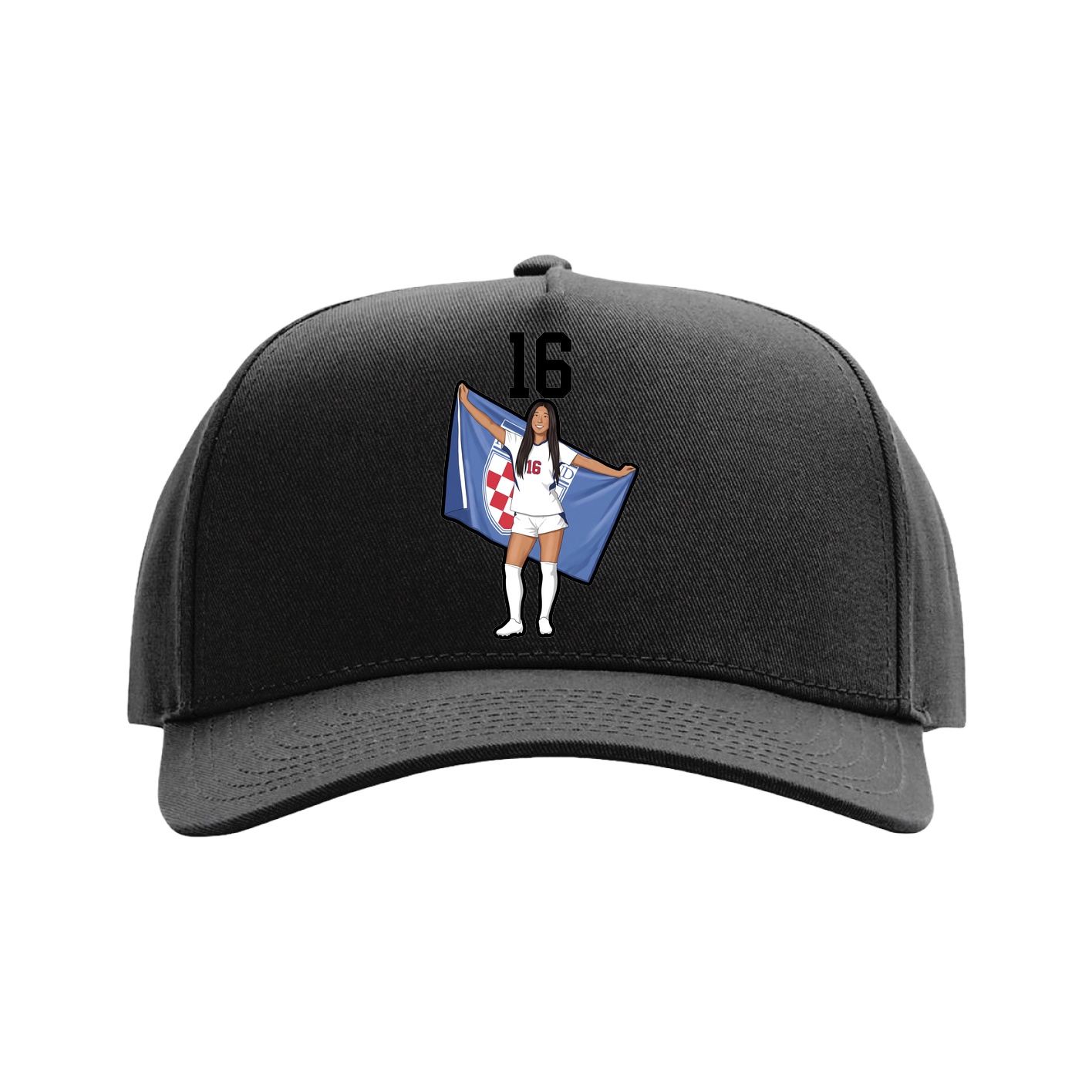 Full Fabric Five-Panel Champ Cap — Number Top in Black