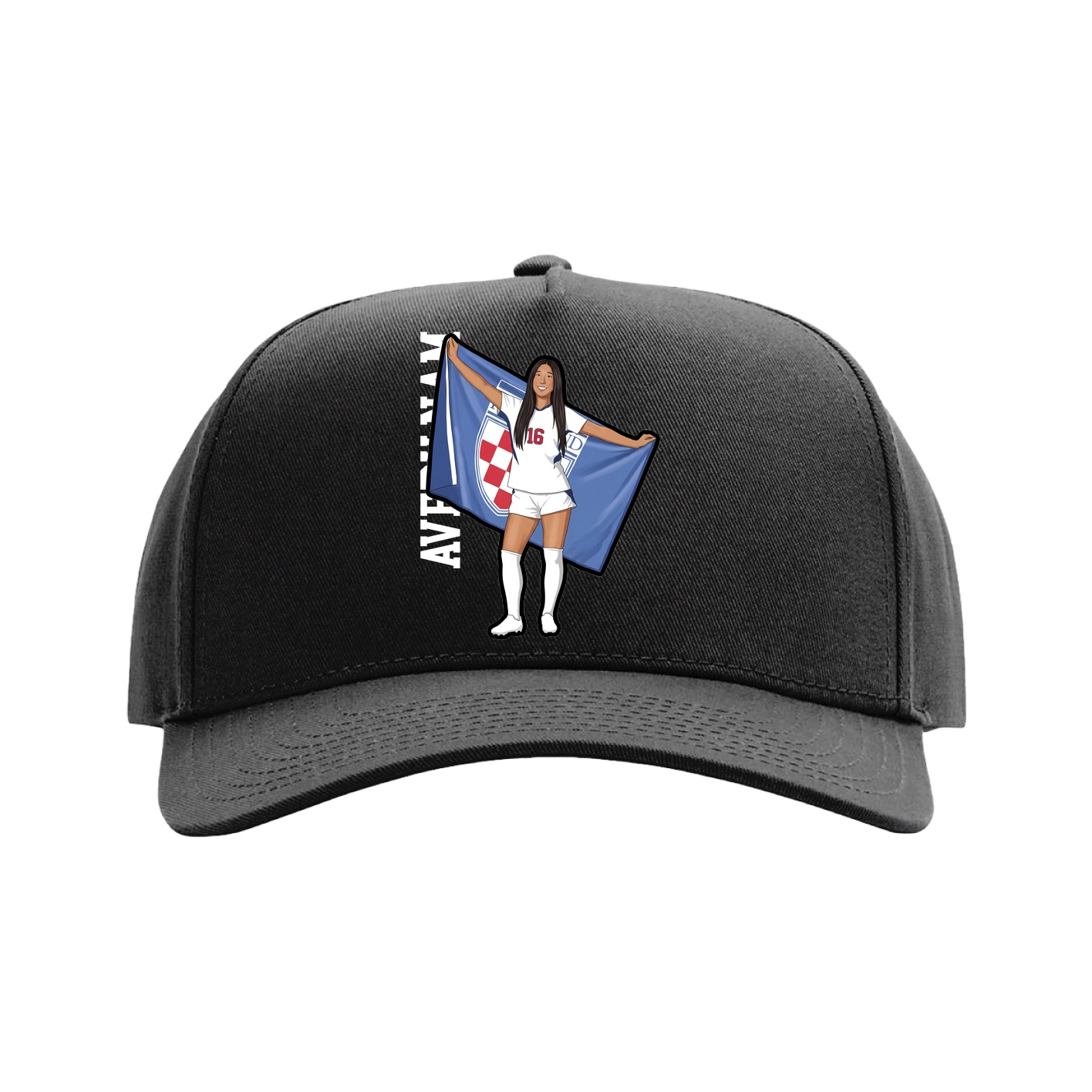 Full Fabric Five-Panel Champ Cap — Name Vertical in Black