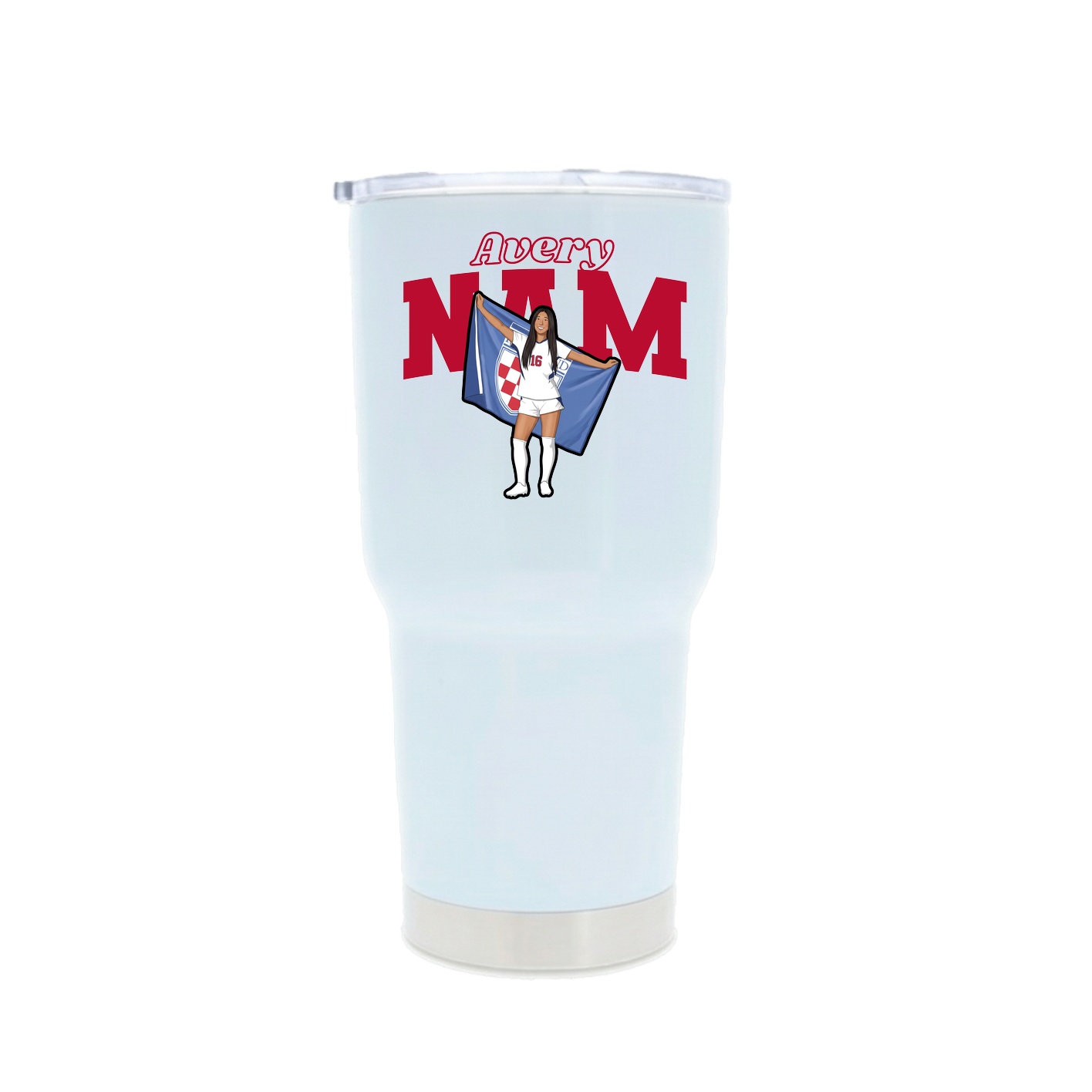 30oz Stainless Steel Tumbler — Name Arch in White