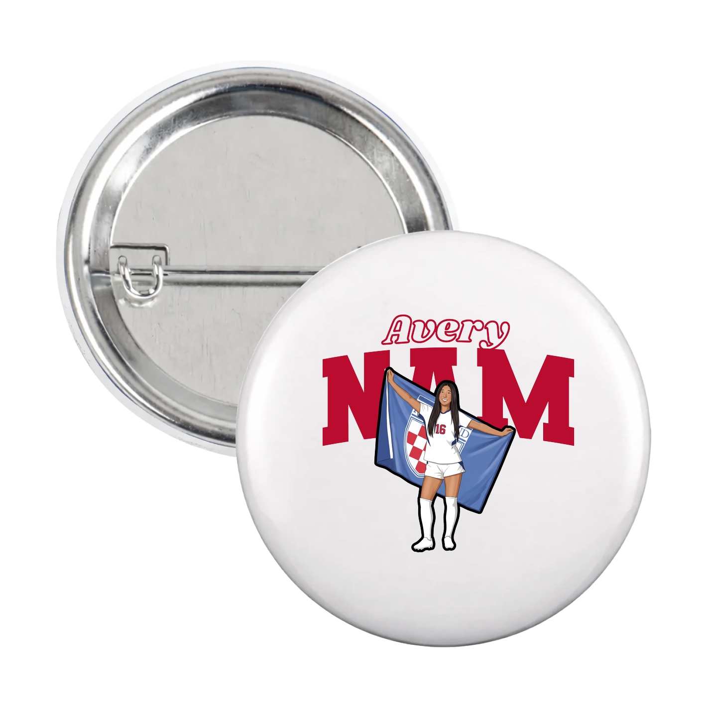 Game Day Button — Name Arch in White