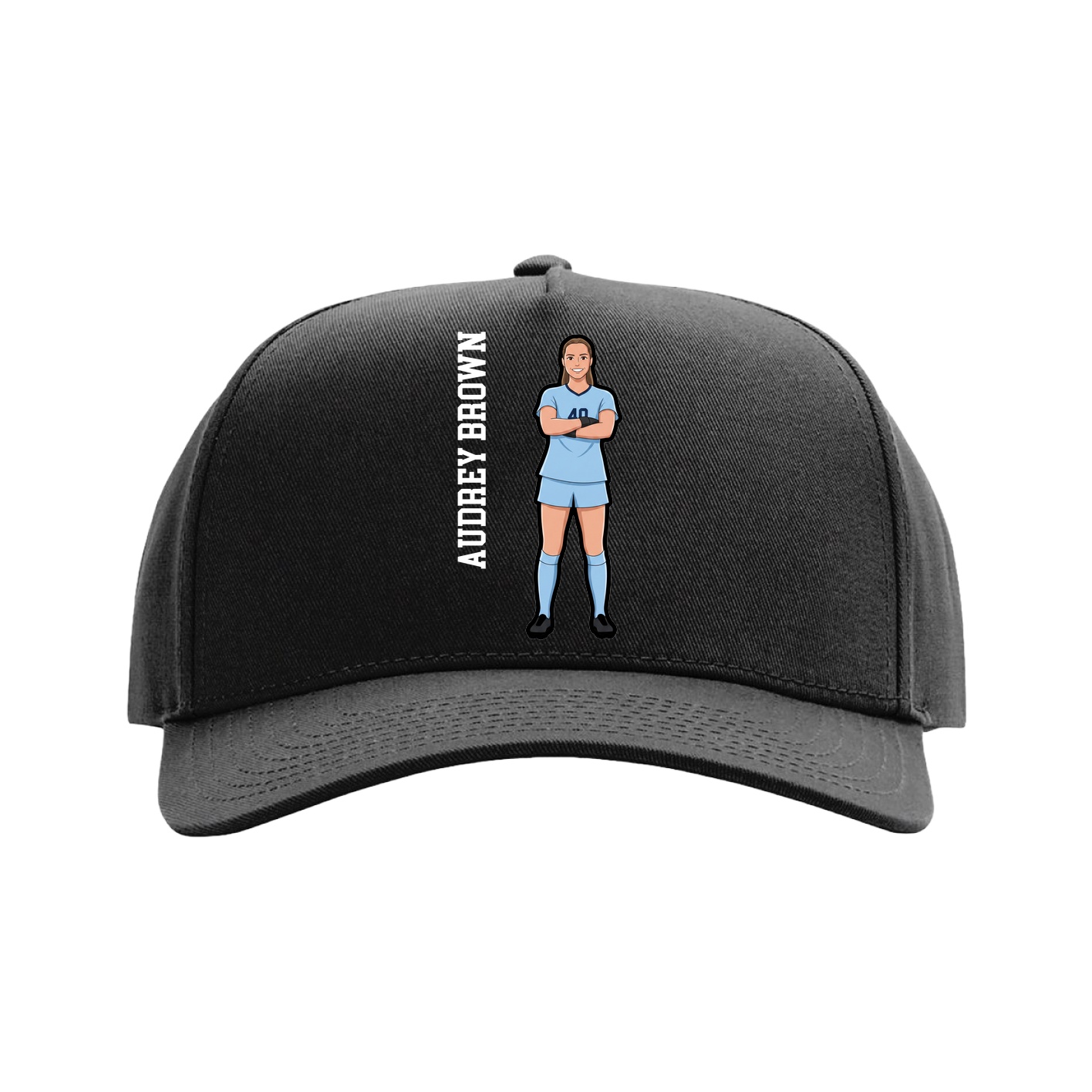Full Fabric Five-Panel Champ Cap — Name Vertical in Black