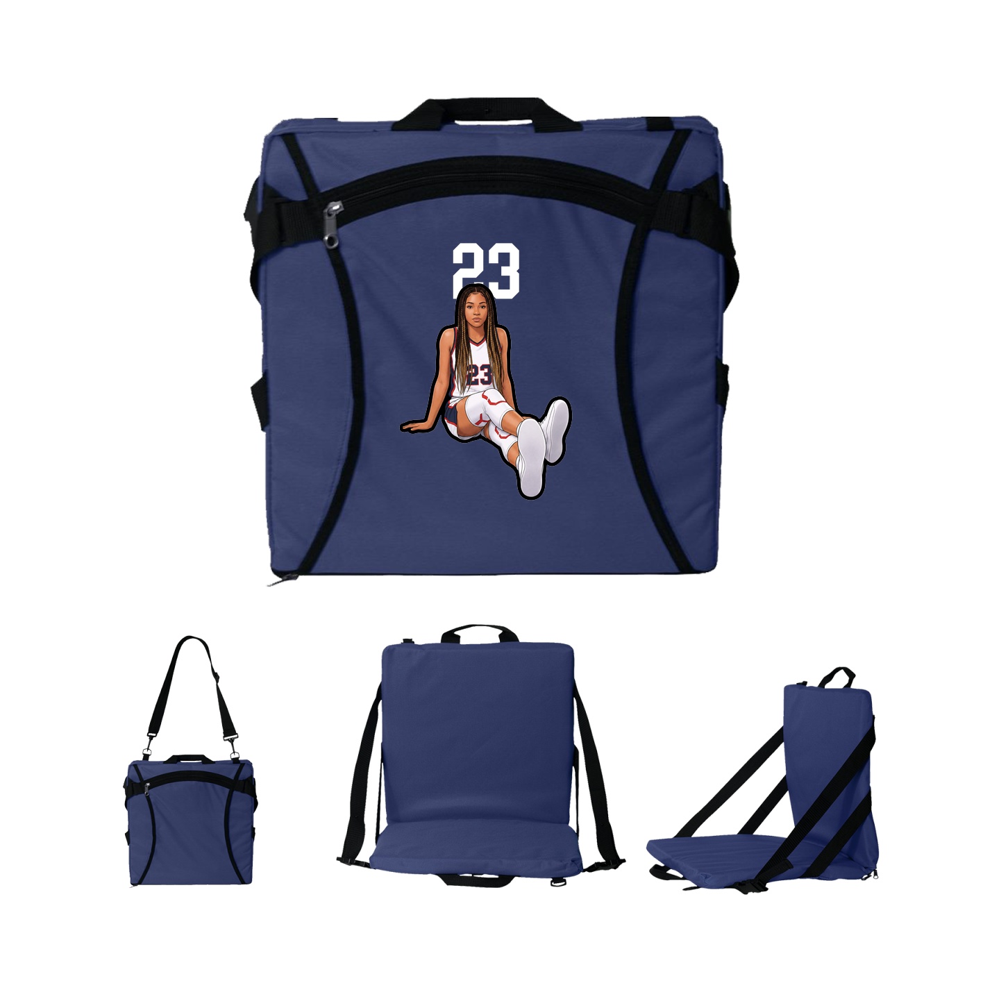 Folding Stadium Seat — Number Top in Navy