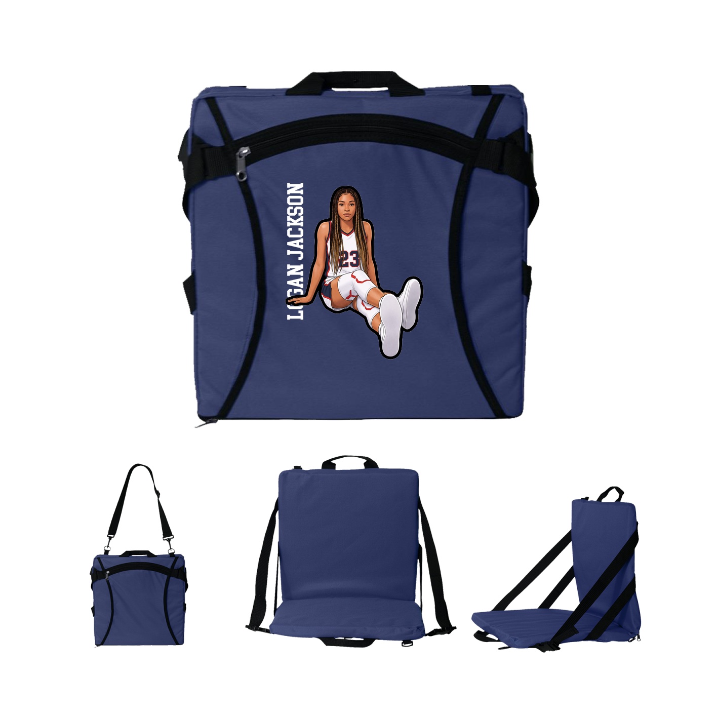Folding Stadium Seat — Name Vertical in Navy