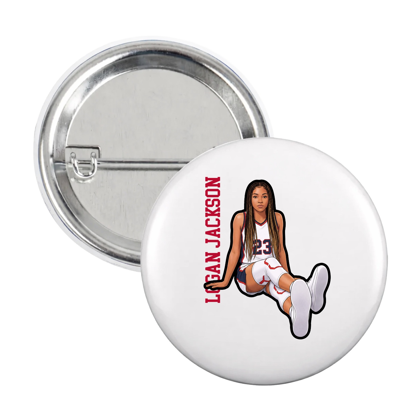 Game Day Button — Name Vertical in White