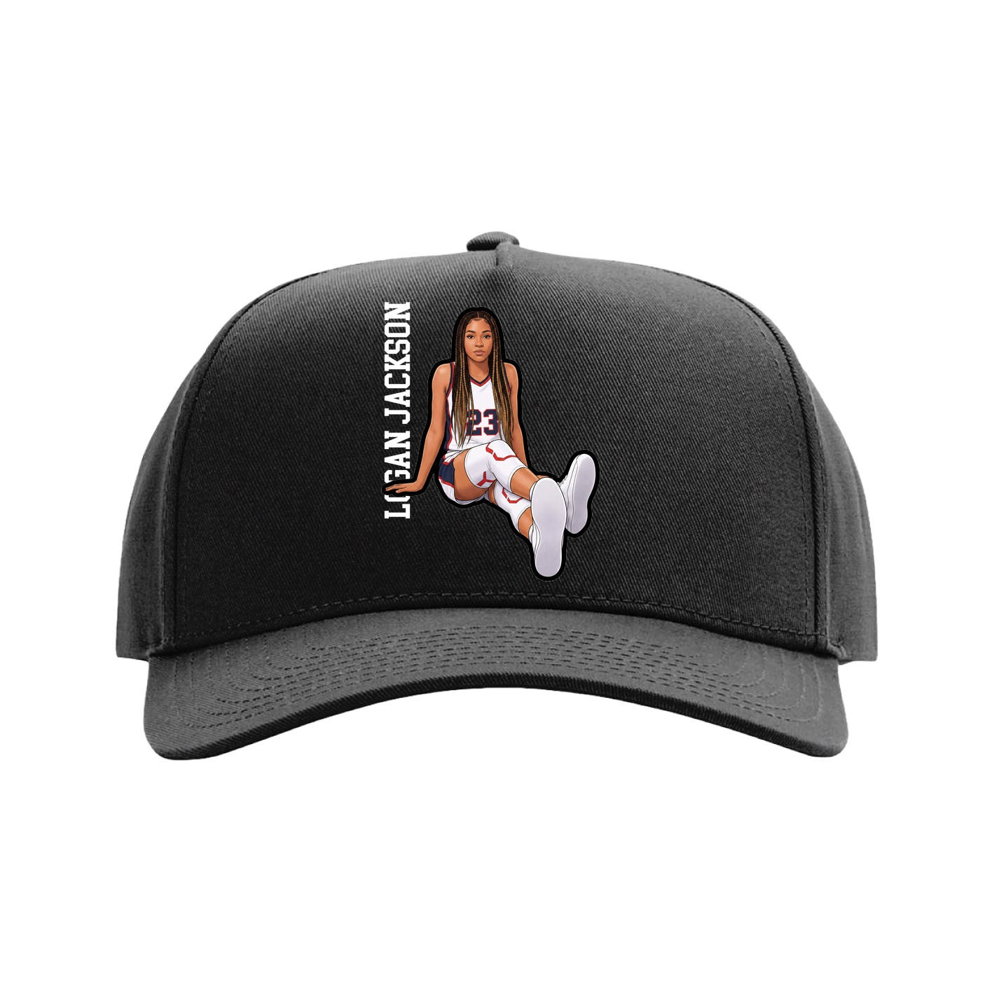 Full Fabric Five-Panel Champ Cap — Name Vertical in Black