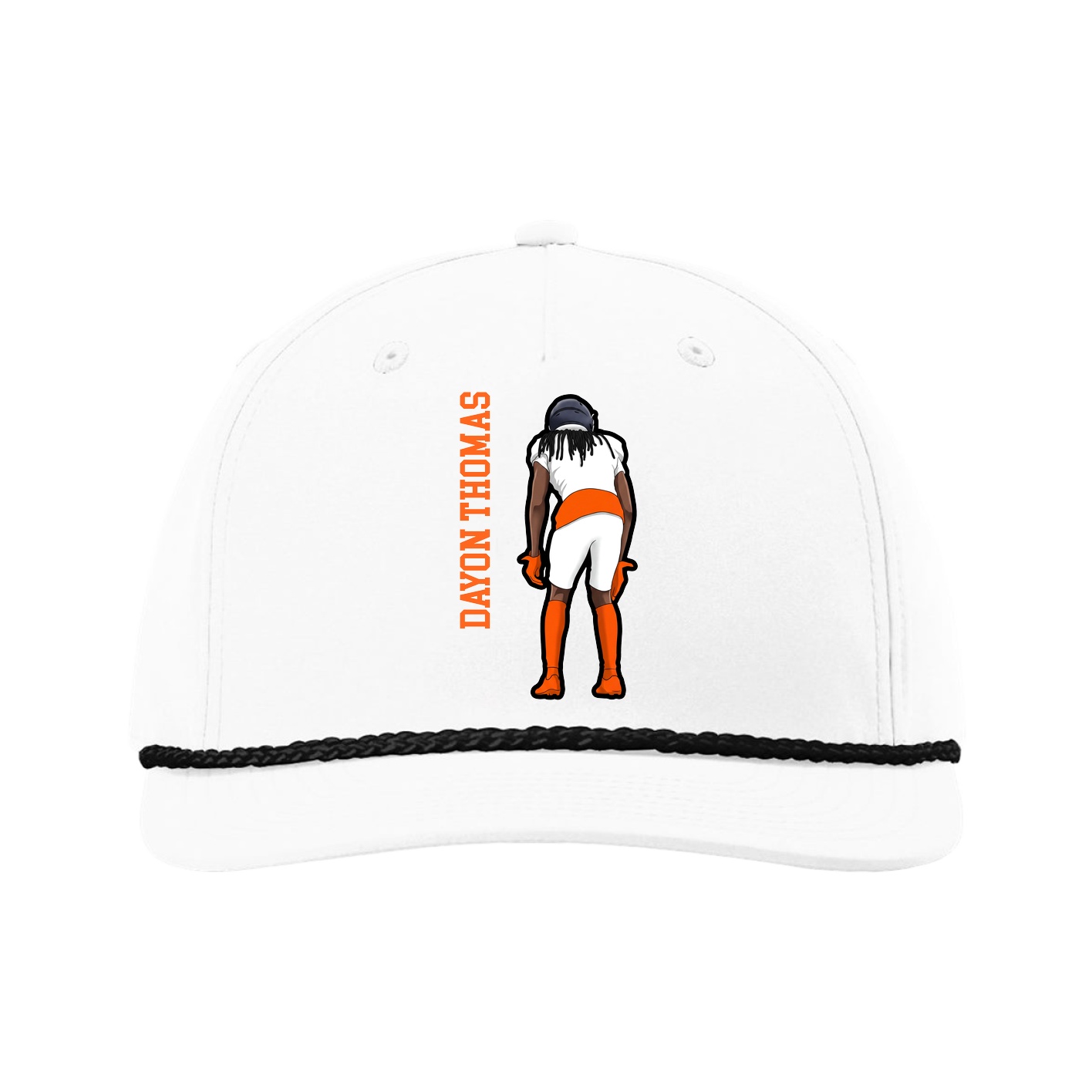 Five-Panel Classic Rope Cap — Name Vertical in White