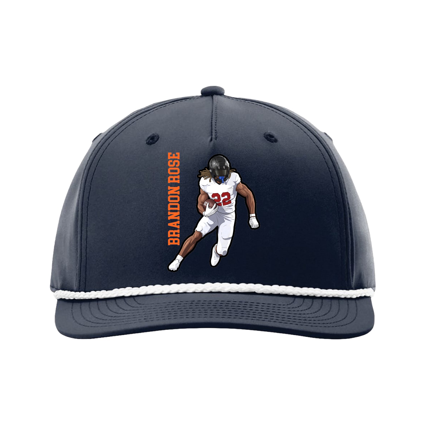 Five-Panel Classic Rope Cap — Name Vertical in Navy